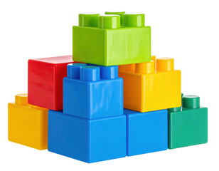 Naklejka premium Stack of colorful plastic toy building blocks