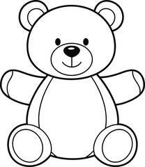 Fototapeta premium Black and white teddy bear illustration, cute children’s toy vector drawing with round head, smiling face, playful design, childhood, innocence, happiness concept