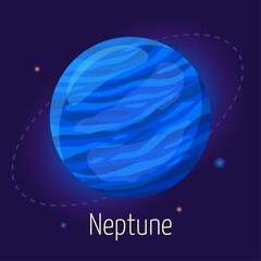 Graphic sticker with Neptune. Outer planet of the solar system, astronomy concept. Vector illustration placed on starry space background © Euler
