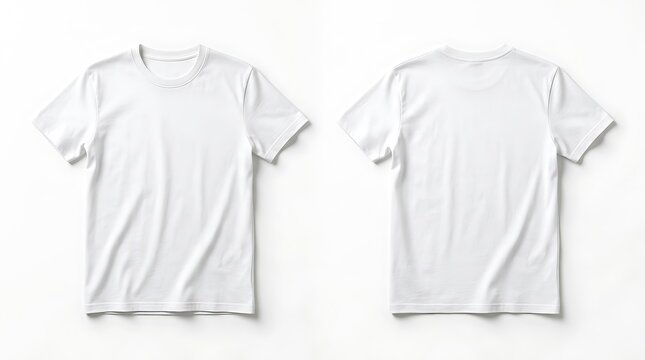 Blank white t-shirt front and back views, isolated on clean background, perfect for apparel design mockup template