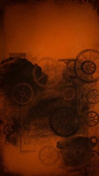 Steampunk Background With Gears And Textures Vintage Industrial Design In Orange Tones