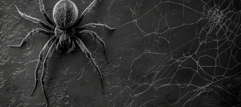A Sinister Black Widow Spider Lurking in Shadows, Capturing the Essence of Mystery and Danger