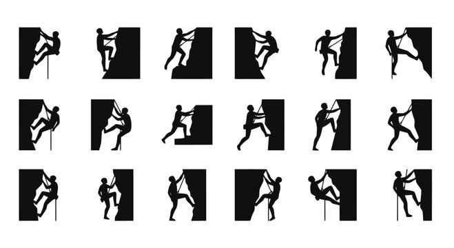 Collection of pole dancer silhouettes performing acrobatic moves.
