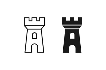 Medieval fortress castle tower icon in outline and flat solid style © Bayu