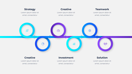 Fototapeta premium Business process infographic template with 6 steps. Modern gradient style timeline workflow, artificial intelligence concept vector design