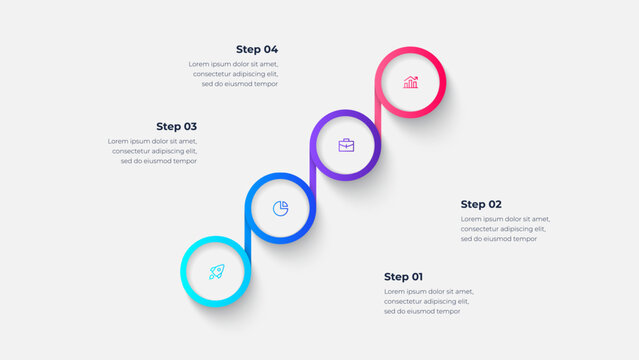 Diagonal business process infographic template with 4 steps. Modern gradient style upward timeline vector design