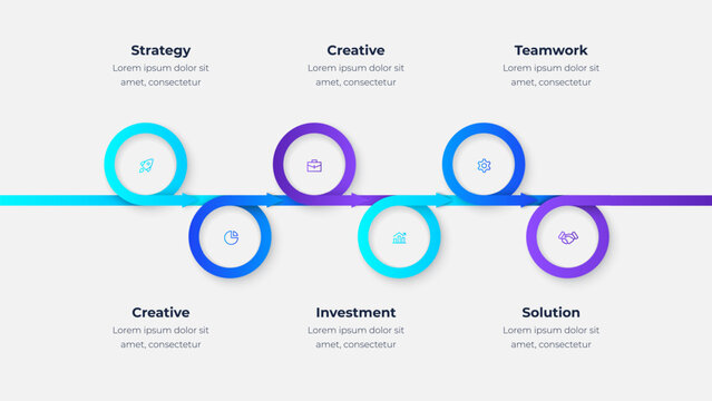 Business process infographic template with 6 steps. Modern gradient style timeline workflow, artificial intelligence concept vector design