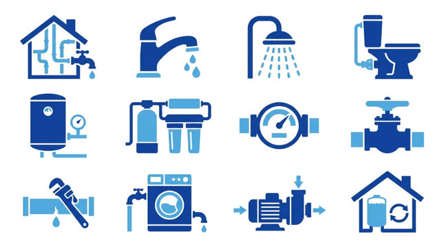 Plumbing fixtures and household appliances.