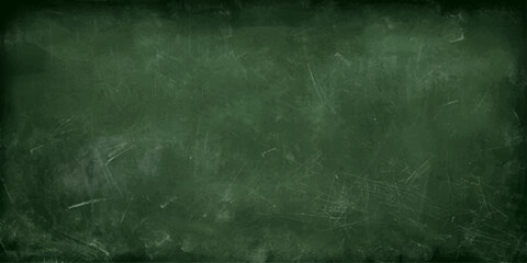 An aged and empty green chalkboard with a rough grunge texture provides a dark vintage surface for a blank backdrop or wallpaper pattern © ZINGGALALA HOHO