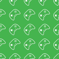 White Outline Game Pad isolated on a Green background Seamless Pattern vector illustration © Arsenii