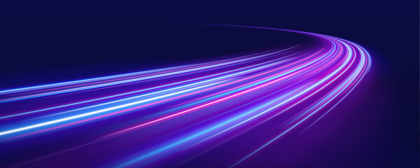 Neon light trail forms a colorful glowing ring shape. Sparkling bokeh particles enhance motion effect. Cyberpunk vector design with dynamic energy flow. © kleinstock