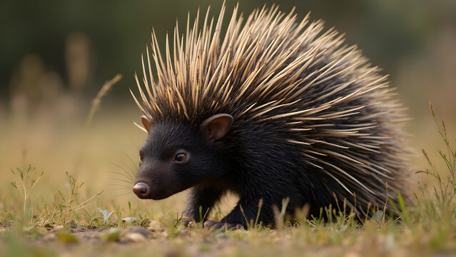 Snap of a porcupine's quills. Ultra realistic wildlife photography. Stunning close-up of defensive quills. Nature's unique animal defenses revealed.