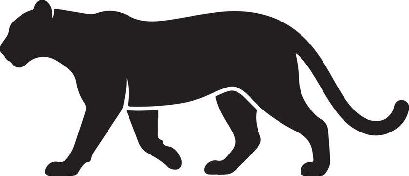 Silhouette of a Panther: A sleek black panther silhouette gracefully strides forward, embodying strength and mystery against a background.