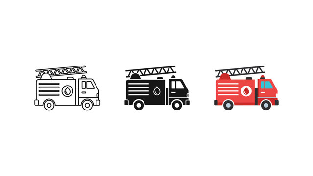 Fire truck icon set with fire engine heavy duty emergency illustration silhouette