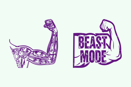 Beast Mode Purple Arm Fitness Illustration