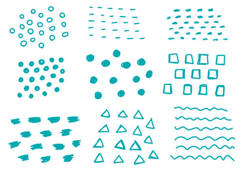 手描き　緑色あしらいセット　丸、三角、四角、破線
Hand-drawn green accent set: circles, triangles, squares, dashed lines