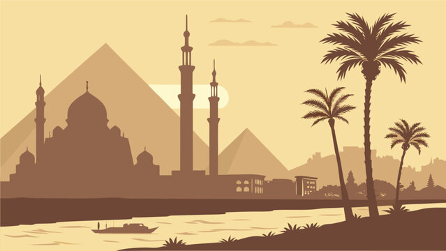 Cairo Skyline Silhouette | Great Pyramids of Giza Vector Wall Art