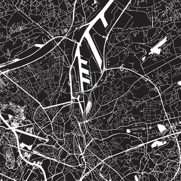 Ghent Belgium Vector Map, Detailed City Street Map Black and White Minimalist Line Art