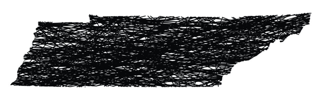 Symbol Map of the State Tennessee (United States of America) showing the state with black, crossing lines like Mikado Sticks or a spider web