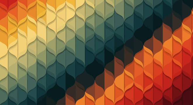 Abstract geometric pattern with a retro color palette and a repeating wave motif
