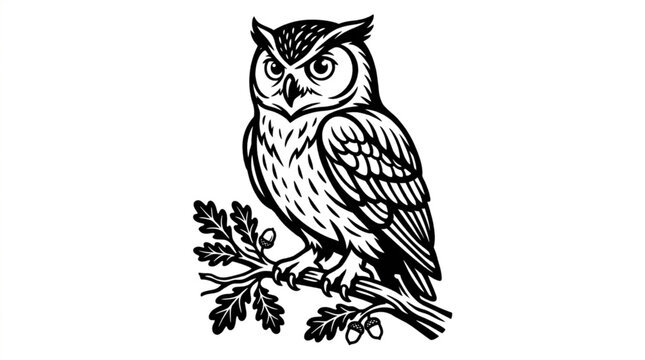 Owl perched on a tree branch.