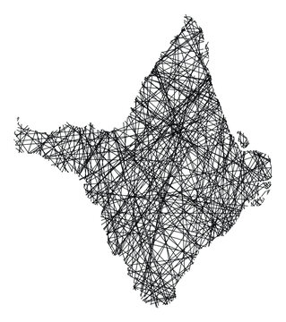 Symbol Map of the State Amapa (Brazil) showing the state with black, crossing lines like Mikado Sticks or a spider web