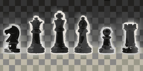 chess pieces on checkered board dark and light tones © Juna