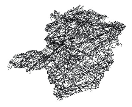 Symbol Map of the State Minas Gerais (Brazil) showing the state with black, crossing lines like Mikado Sticks or a spider web