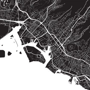 Honolulu Hawaii Vector Map, Detailed City Street Map Black and White Minimalist Line Art
