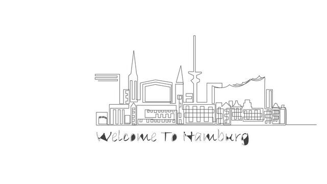 vector illustration of the city hall,Single continuous line drawing of humburg. Famous humburg city skyscraper landscape.