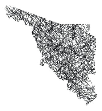 Symbol Map of the State Sonora (Mexico) showing the state with black, crossing lines like Mikado Sticks or a spider web