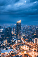 Obraz premium Aerial night view of the skyline at People's Square in Shenyang, Liaoning Province, China