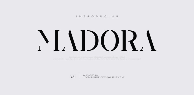 Madora, Lettering Fashion Designs. Modern elegant alphabet letters font and number. Minimalist typography fonts regular, typeface uppercase and lowercase.  