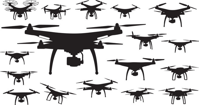 Professional quadcopter drone silhouettes for aerial filming