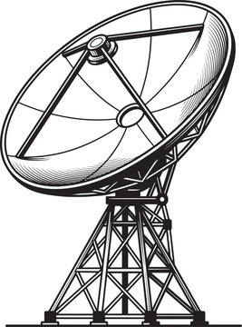Vintage Satellite Dish Antenna in Black and White