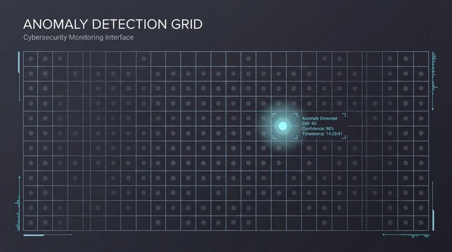 Anomaly detection grid, cyber security concept, data analysis visualization, futuristic technology background