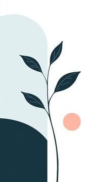 Dreamy Abstract Modern Floral Artwork with Circles, Gentle Hues, and Decorative Foliage Patterns