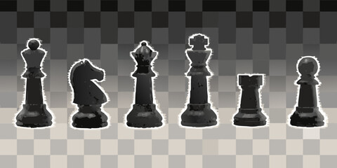 chess pieces silhouette on checkered background high quality © Shobuj