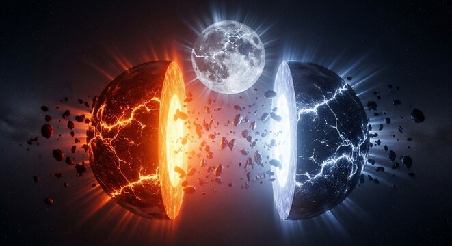 Abstract illustration of earth cores and spheres