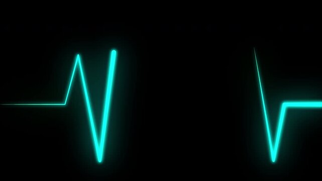 Heartbeat flatline shows a neon blue cardiogram pulse on black. Suitable for medical designs, concept illustrations, or healthcare visuals. 4K Video