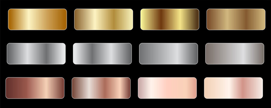 Collection of gold silver bronze and rose gold gradient texture background vector
