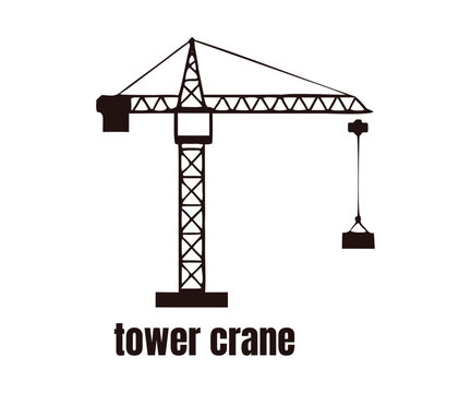 Design Tower Crane Construction Equipment Industrial Lifting Machinery Building Site Engineering Illustration.