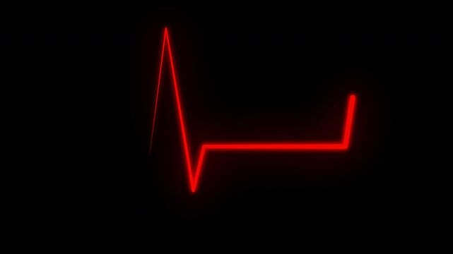 Heartbeat flatline red neon heart rate on black background. Suitable for medical, healthcare, and emergency concepts in design projects.