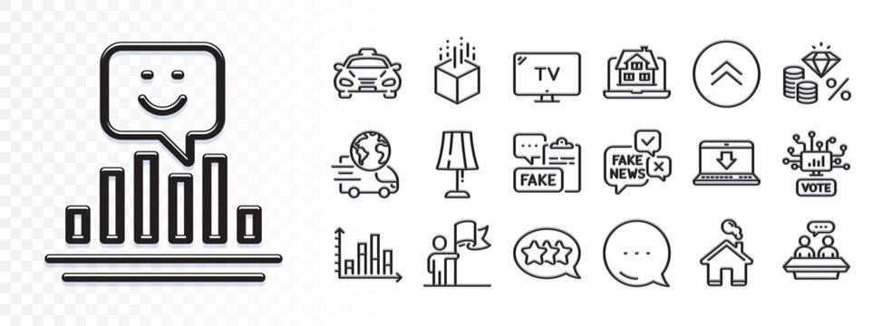 Leadership, Home and Diagram graph line icons for web app. Glare of light effect. Message icon. Pack of Swipe up, Fake document, Delivery service pictogram icons. Vector