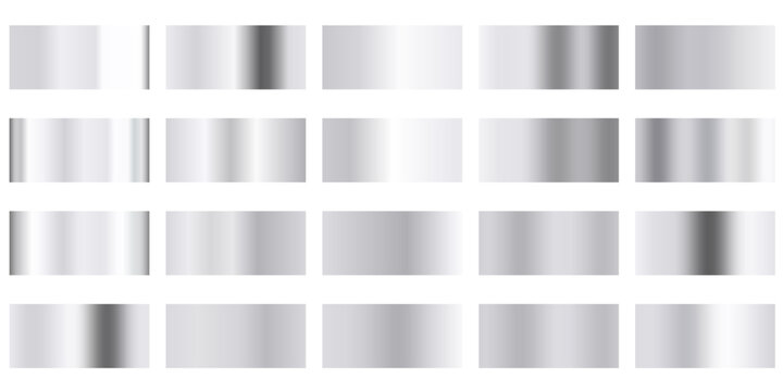 White gold gradient swatches, golden metal light glitter material effect  surface, silver vector