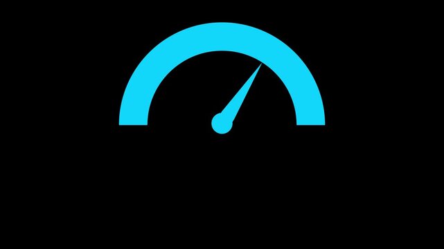 Blue Speedometer Gauge Icon Performance Meter Dashboard Indicator Isolated on Black Background