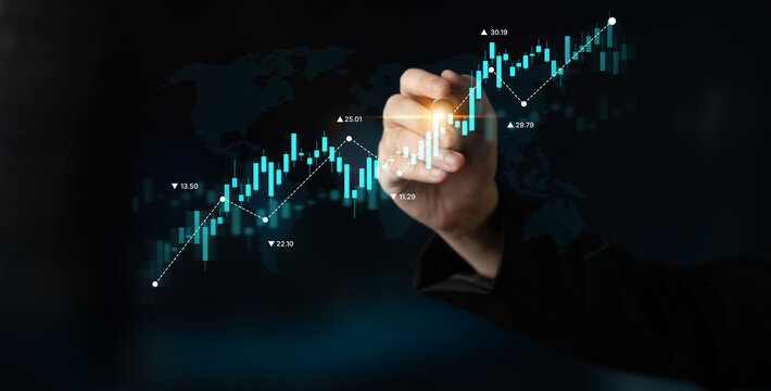 Stock market analysis with candlestick chart and price movement trend line, highlighting global financial trends, stock trading, and investment strategy insights Latch