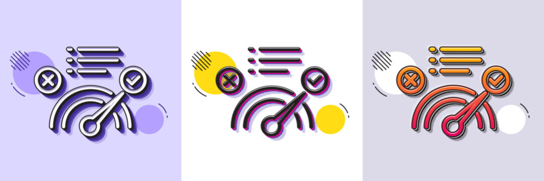 Correct answer line icon. Halftone dotted pattern. Gradient icon with grain shadow. Accepted or confirmed sign. Approved symbol. Line correct answer icon. Various designs. Vector