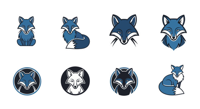 Set of Blue Fox Icons and Emblems