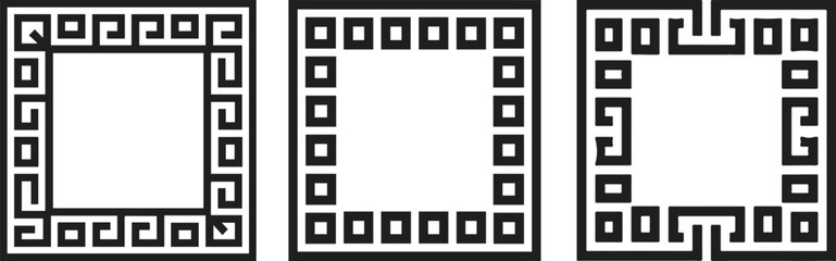 Obraz premium Geometric Greek Key Square Icons - Traditional Meander Border Set